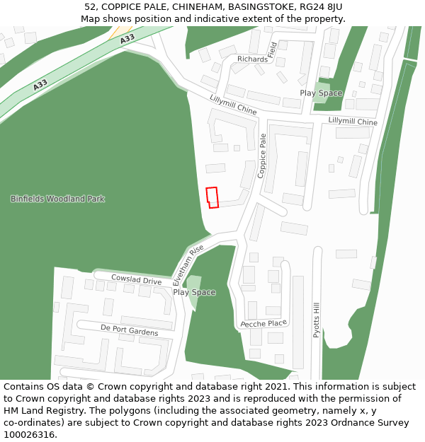 52, COPPICE PALE, CHINEHAM, BASINGSTOKE, RG24 8JU: Location map and indicative extent of plot