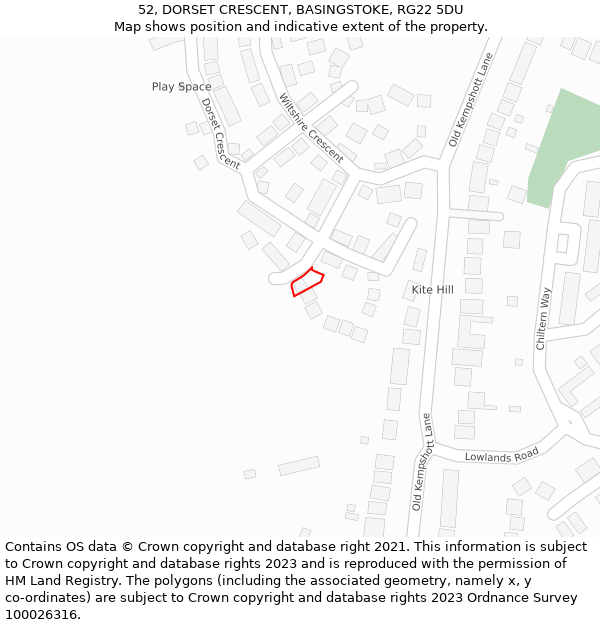 52, DORSET CRESCENT, BASINGSTOKE, RG22 5DU: Location map and indicative extent of plot