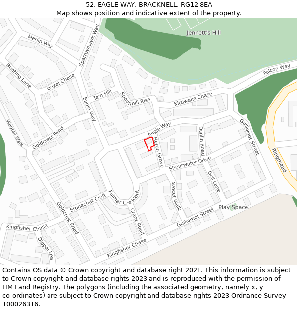 52, EAGLE WAY, BRACKNELL, RG12 8EA: Location map and indicative extent of plot