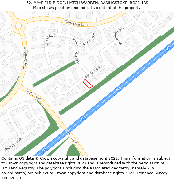 52, MAYFIELD RIDGE, HATCH WARREN, BASINGSTOKE, RG22 4RS: Location map and indicative extent of plot