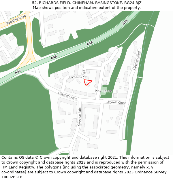 52, RICHARDS FIELD, CHINEHAM, BASINGSTOKE, RG24 8JZ: Location map and indicative extent of plot