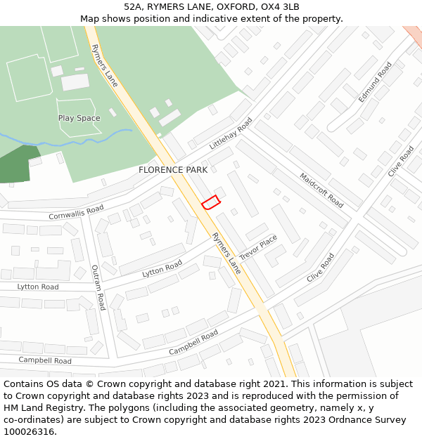 52A, RYMERS LANE, OXFORD, OX4 3LB: Location map and indicative extent of plot