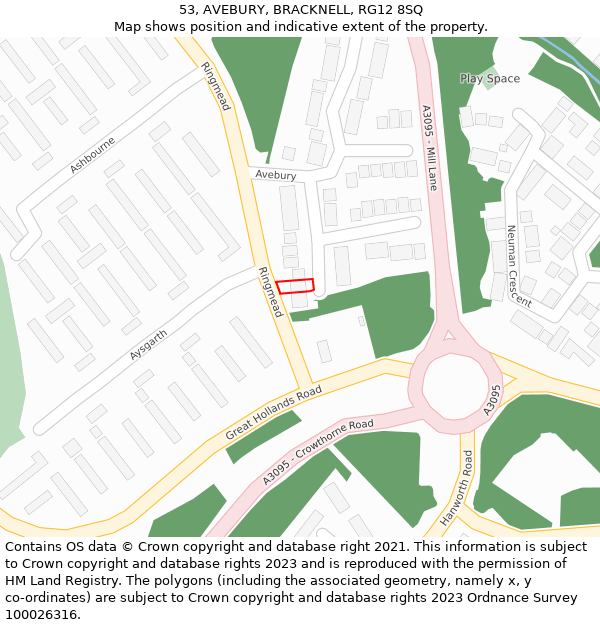 53, AVEBURY, BRACKNELL, RG12 8SQ: Location map and indicative extent of plot