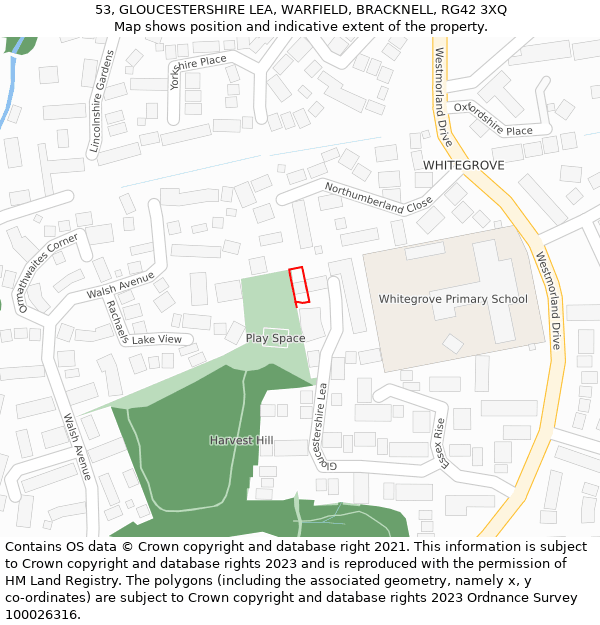 53, GLOUCESTERSHIRE LEA, WARFIELD, BRACKNELL, RG42 3XQ: Location map and indicative extent of plot