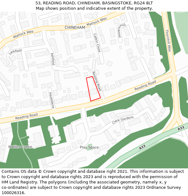 53, READING ROAD, CHINEHAM, BASINGSTOKE, RG24 8LT: Location map and indicative extent of plot