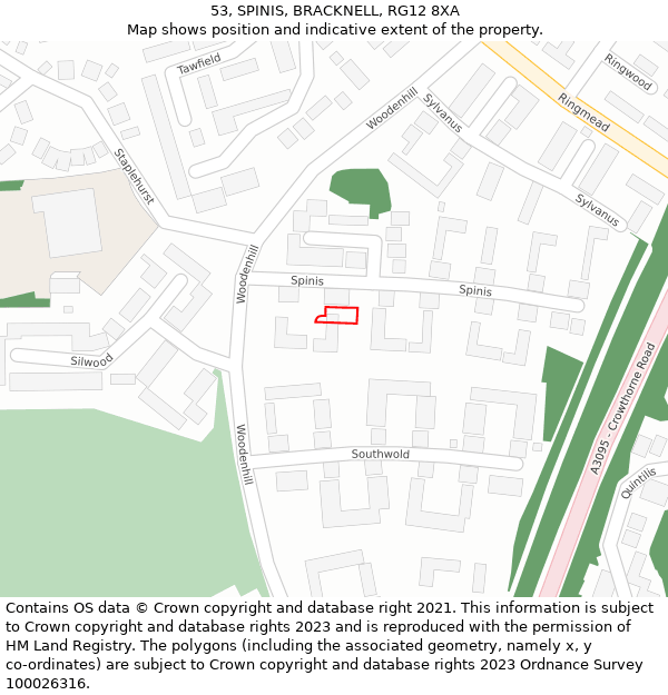 53, SPINIS, BRACKNELL, RG12 8XA: Location map and indicative extent of plot