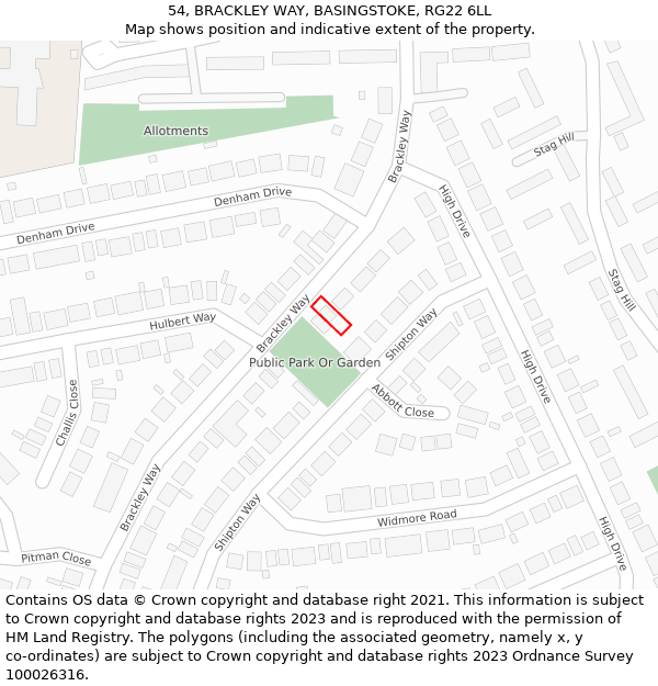 54, BRACKLEY WAY, BASINGSTOKE, RG22 6LL: Location map and indicative extent of plot