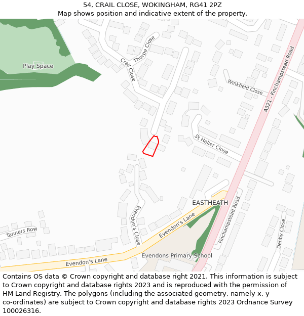 54, CRAIL CLOSE, WOKINGHAM, RG41 2PZ: Location map and indicative extent of plot