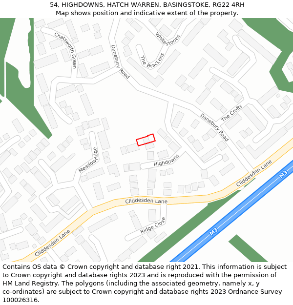 54, HIGHDOWNS, HATCH WARREN, BASINGSTOKE, RG22 4RH: Location map and indicative extent of plot