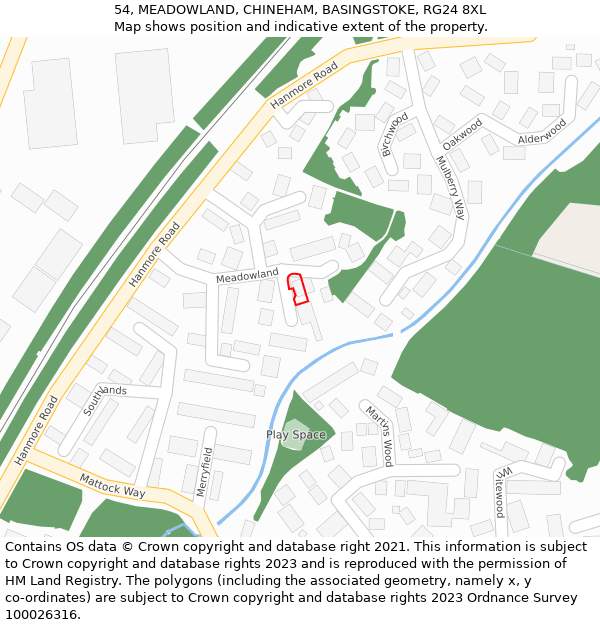 54, MEADOWLAND, CHINEHAM, BASINGSTOKE, RG24 8XL: Location map and indicative extent of plot