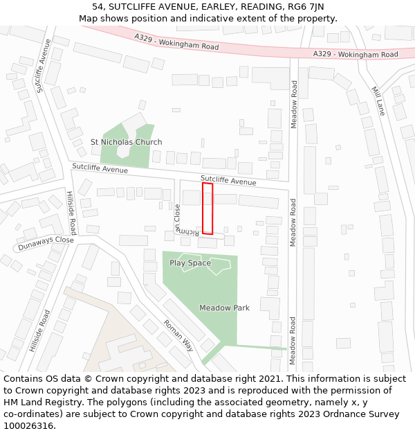 54, SUTCLIFFE AVENUE, EARLEY, READING, RG6 7JN: Location map and indicative extent of plot
