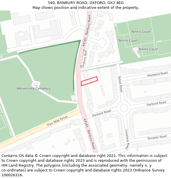 540, BANBURY ROAD, OXFORD, OX2 8EG: Location map and indicative extent of plot