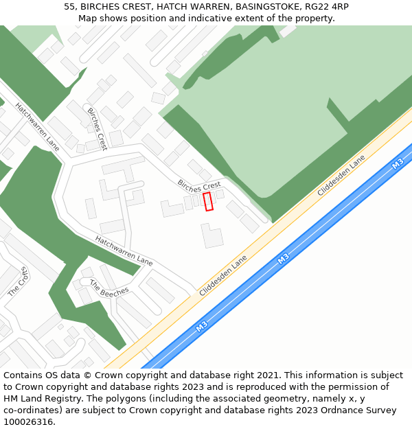 55, BIRCHES CREST, HATCH WARREN, BASINGSTOKE, RG22 4RP: Location map and indicative extent of plot