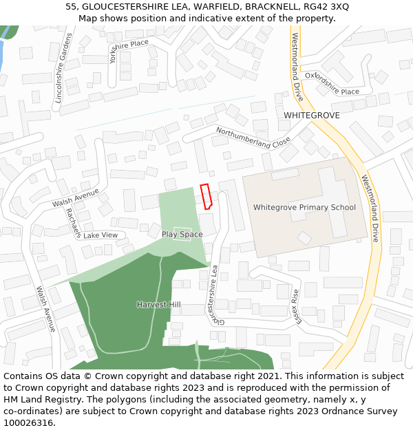 55, GLOUCESTERSHIRE LEA, WARFIELD, BRACKNELL, RG42 3XQ: Location map and indicative extent of plot