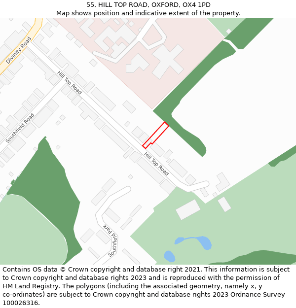 55, HILL TOP ROAD, OXFORD, OX4 1PD: Location map and indicative extent of plot