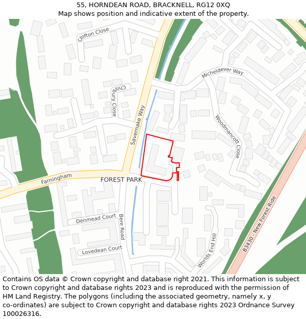 55, HORNDEAN ROAD, BRACKNELL, RG12 0XQ: Location map and indicative extent of plot