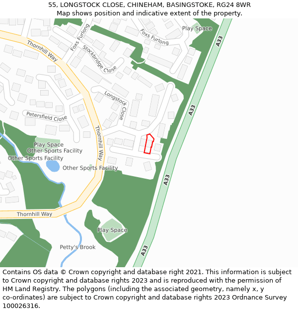55, LONGSTOCK CLOSE, CHINEHAM, BASINGSTOKE, RG24 8WR: Location map and indicative extent of plot