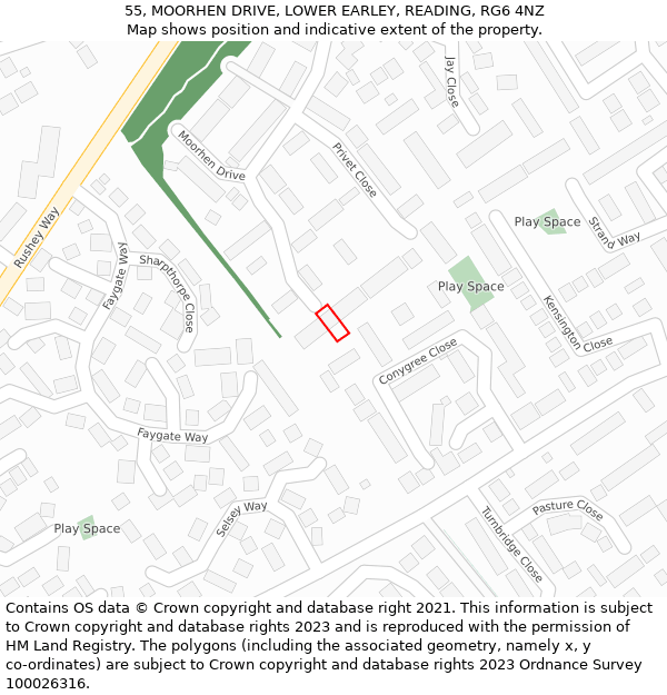 55, MOORHEN DRIVE, LOWER EARLEY, READING, RG6 4NZ: Location map and indicative extent of plot