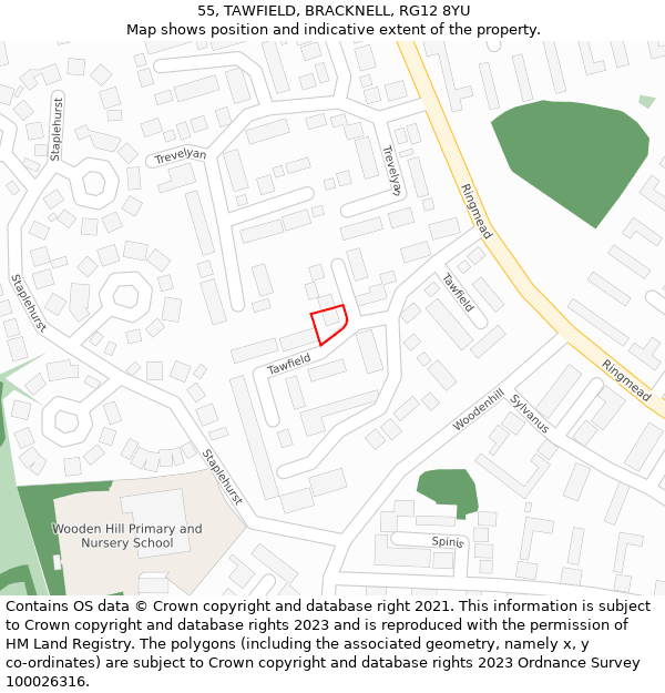 55, TAWFIELD, BRACKNELL, RG12 8YU: Location map and indicative extent of plot