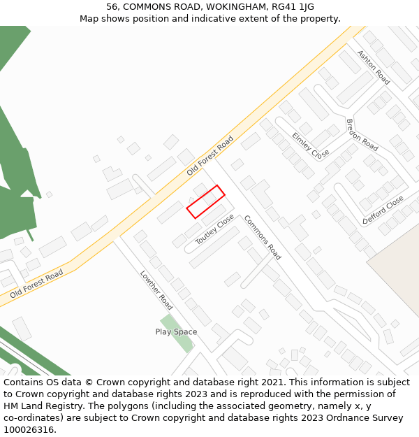 56, COMMONS ROAD, WOKINGHAM, RG41 1JG: Location map and indicative extent of plot