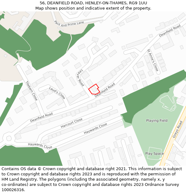 56, DEANFIELD ROAD, HENLEY-ON-THAMES, RG9 1UU: Location map and indicative extent of plot