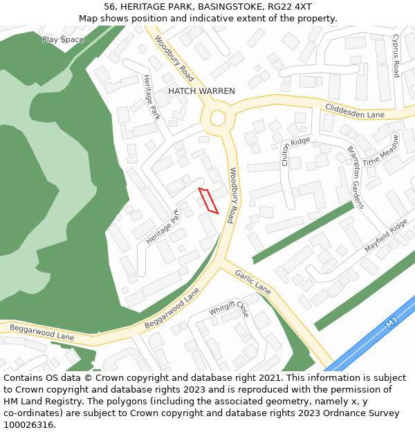 56, HERITAGE PARK, BASINGSTOKE, RG22 4XT: Location map and indicative extent of plot