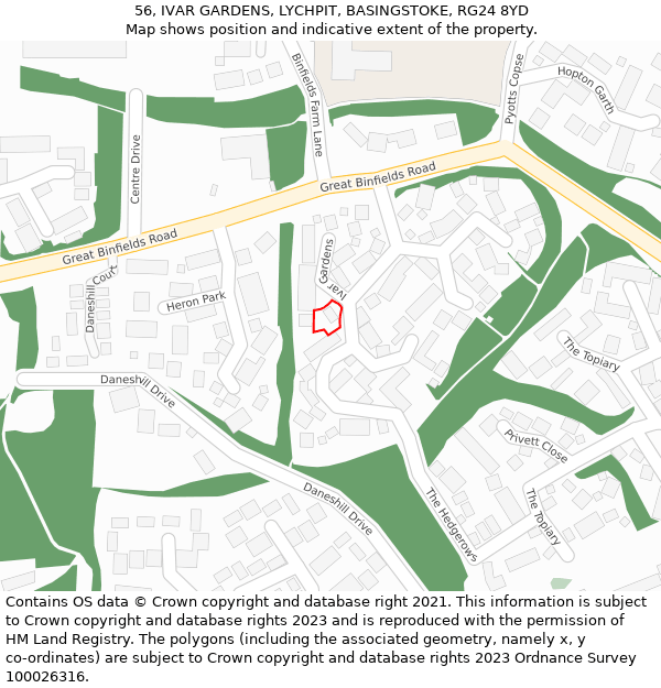 56, IVAR GARDENS, LYCHPIT, BASINGSTOKE, RG24 8YD: Location map and indicative extent of plot