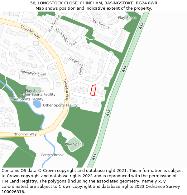 56, LONGSTOCK CLOSE, CHINEHAM, BASINGSTOKE, RG24 8WR: Location map and indicative extent of plot