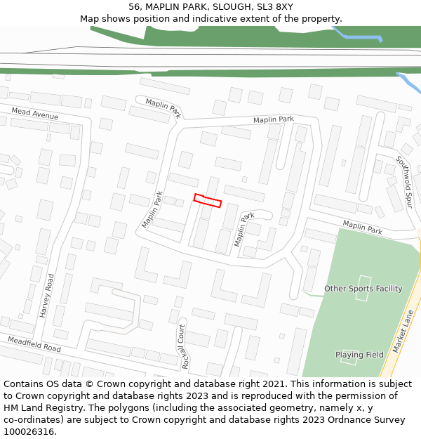 56, MAPLIN PARK, SLOUGH, SL3 8XY: Location map and indicative extent of plot
