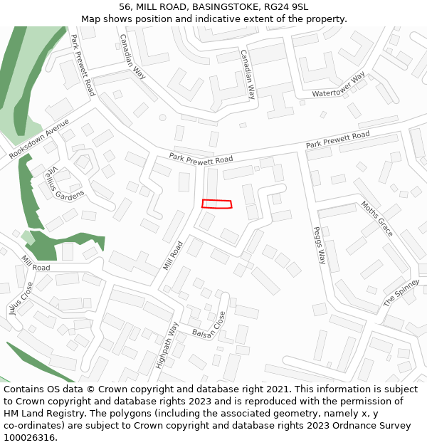 56, MILL ROAD, BASINGSTOKE, RG24 9SL: Location map and indicative extent of plot