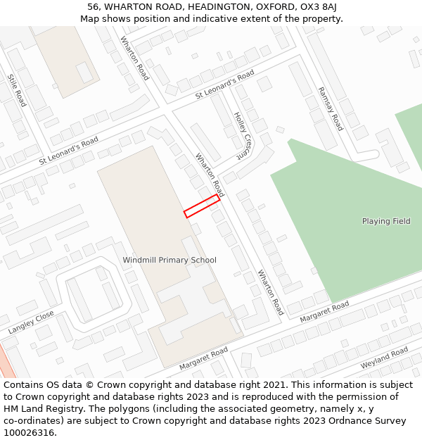 56, WHARTON ROAD, HEADINGTON, OXFORD, OX3 8AJ: Location map and indicative extent of plot