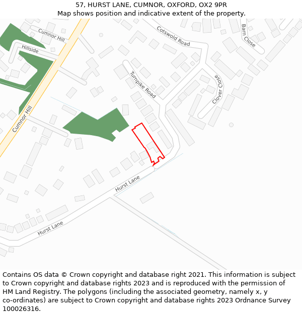 57, HURST LANE, CUMNOR, OXFORD, OX2 9PR: Location map and indicative extent of plot