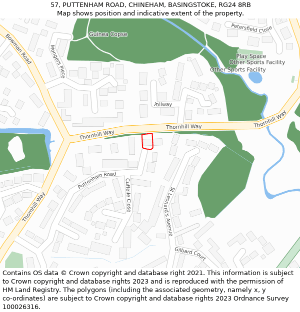 57, PUTTENHAM ROAD, CHINEHAM, BASINGSTOKE, RG24 8RB: Location map and indicative extent of plot