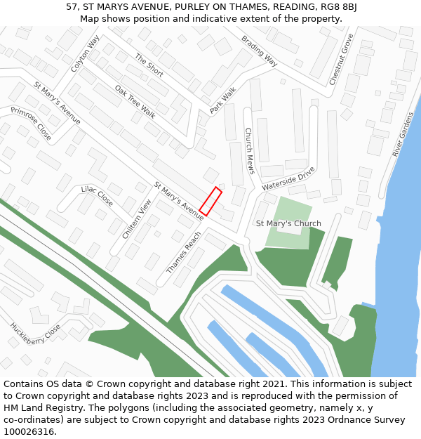 57, ST MARYS AVENUE, PURLEY ON THAMES, READING, RG8 8BJ: Location map and indicative extent of plot