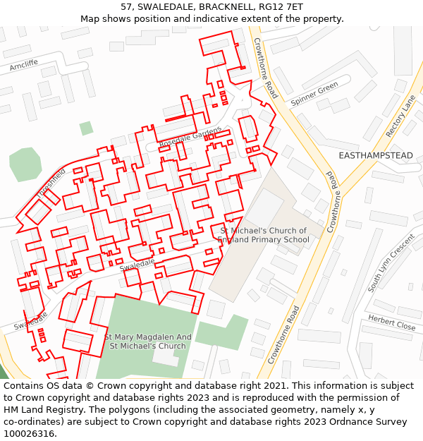 57, SWALEDALE, BRACKNELL, RG12 7ET: Location map and indicative extent of plot