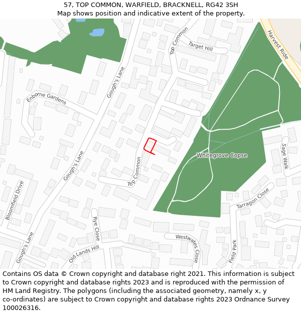 57, TOP COMMON, WARFIELD, BRACKNELL, RG42 3SH: Location map and indicative extent of plot