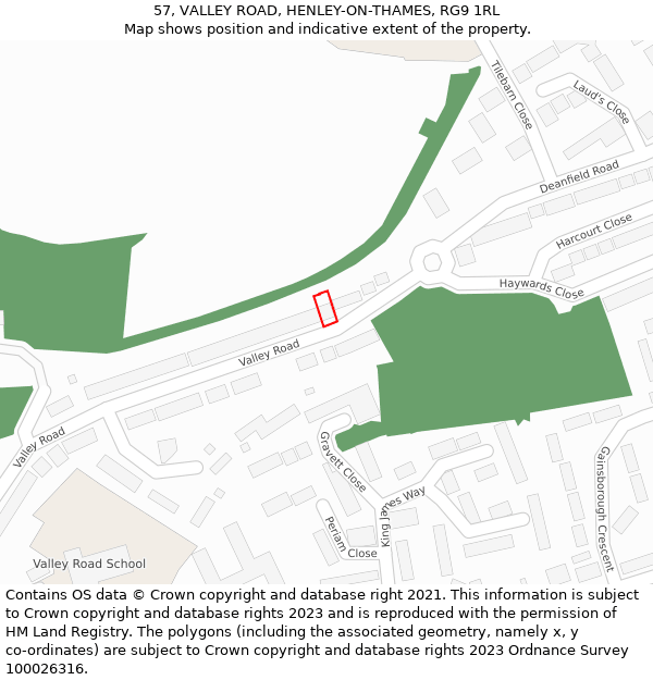 57, VALLEY ROAD, HENLEY-ON-THAMES, RG9 1RL: Location map and indicative extent of plot