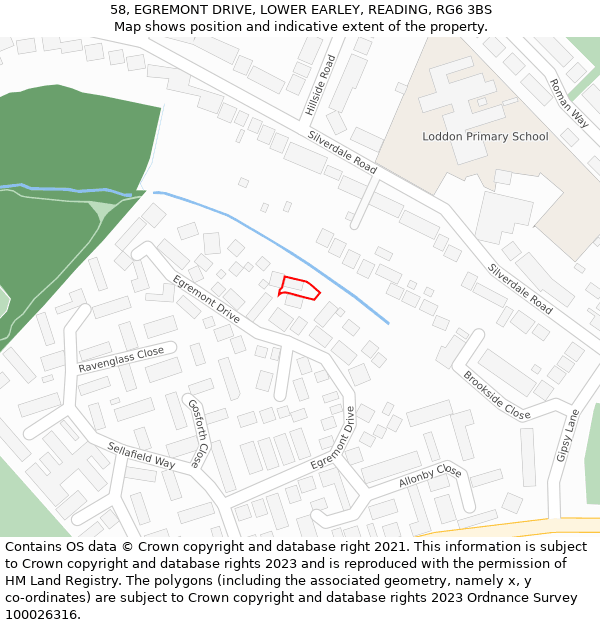 58, EGREMONT DRIVE, LOWER EARLEY, READING, RG6 3BS: Location map and indicative extent of plot
