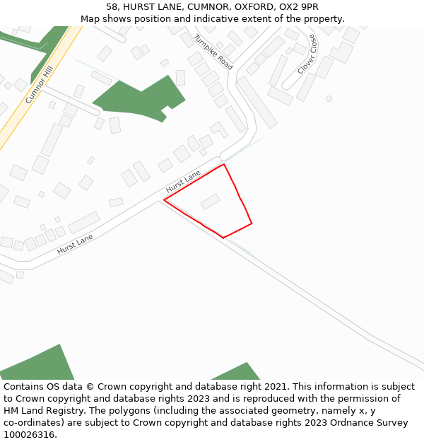 58, HURST LANE, CUMNOR, OXFORD, OX2 9PR: Location map and indicative extent of plot