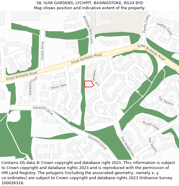 58, IVAR GARDENS, LYCHPIT, BASINGSTOKE, RG24 8YD: Location map and indicative extent of plot