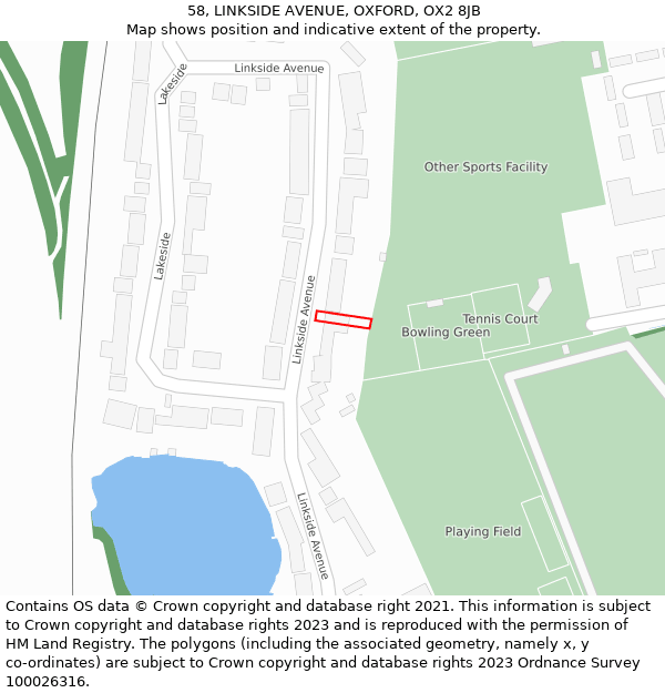 58, LINKSIDE AVENUE, OXFORD, OX2 8JB: Location map and indicative extent of plot