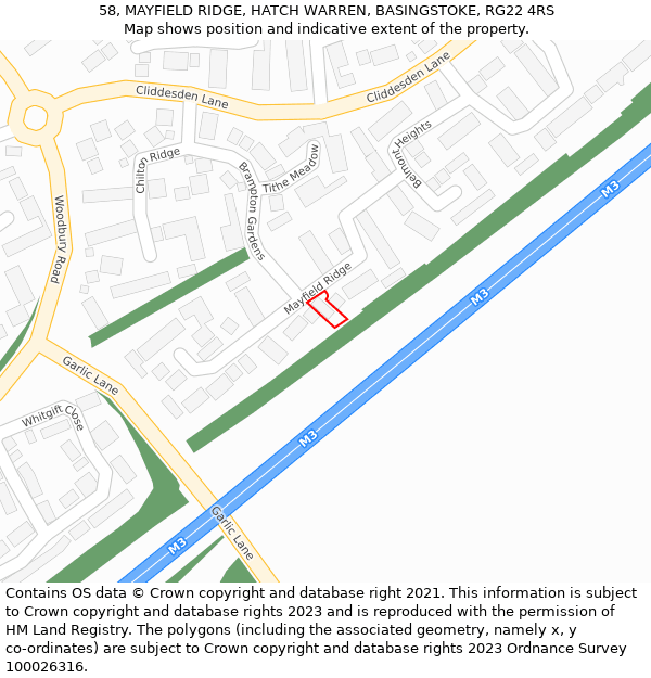 58, MAYFIELD RIDGE, HATCH WARREN, BASINGSTOKE, RG22 4RS: Location map and indicative extent of plot