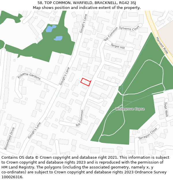 58, TOP COMMON, WARFIELD, BRACKNELL, RG42 3SJ: Location map and indicative extent of plot