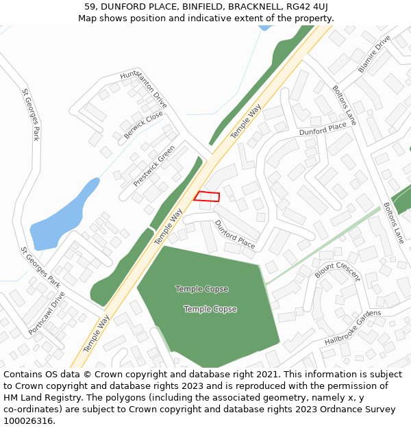 59, DUNFORD PLACE, BINFIELD, BRACKNELL, RG42 4UJ: Location map and indicative extent of plot