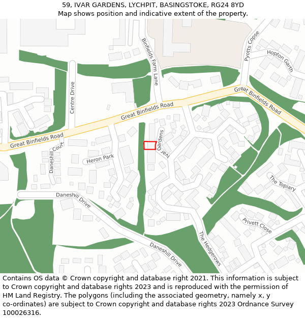 59, IVAR GARDENS, LYCHPIT, BASINGSTOKE, RG24 8YD: Location map and indicative extent of plot