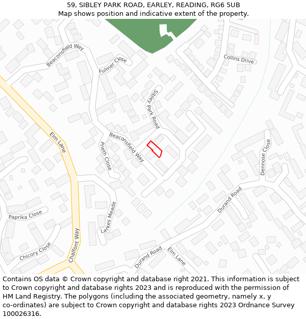 59, SIBLEY PARK ROAD, EARLEY, READING, RG6 5UB: Location map and indicative extent of plot