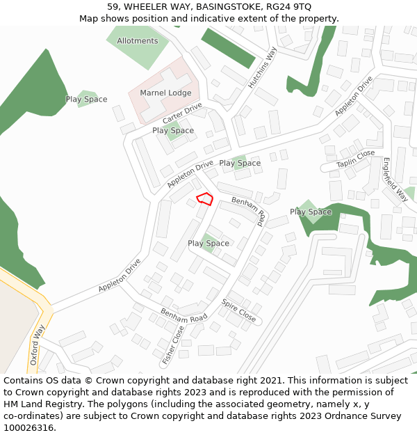 59, WHEELER WAY, BASINGSTOKE, RG24 9TQ: Location map and indicative extent of plot