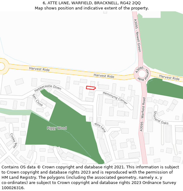 6, ATTE LANE, WARFIELD, BRACKNELL, RG42 2QQ: Location map and indicative extent of plot