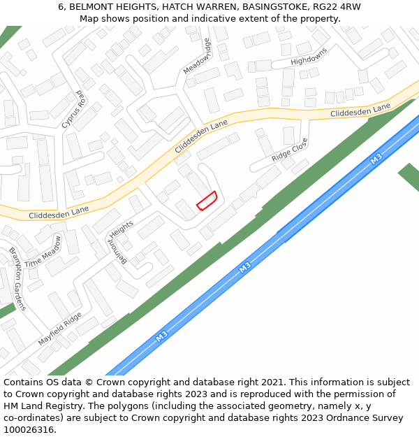 6, BELMONT HEIGHTS, HATCH WARREN, BASINGSTOKE, RG22 4RW: Location map and indicative extent of plot