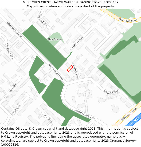 6, BIRCHES CREST, HATCH WARREN, BASINGSTOKE, RG22 4RP: Location map and indicative extent of plot